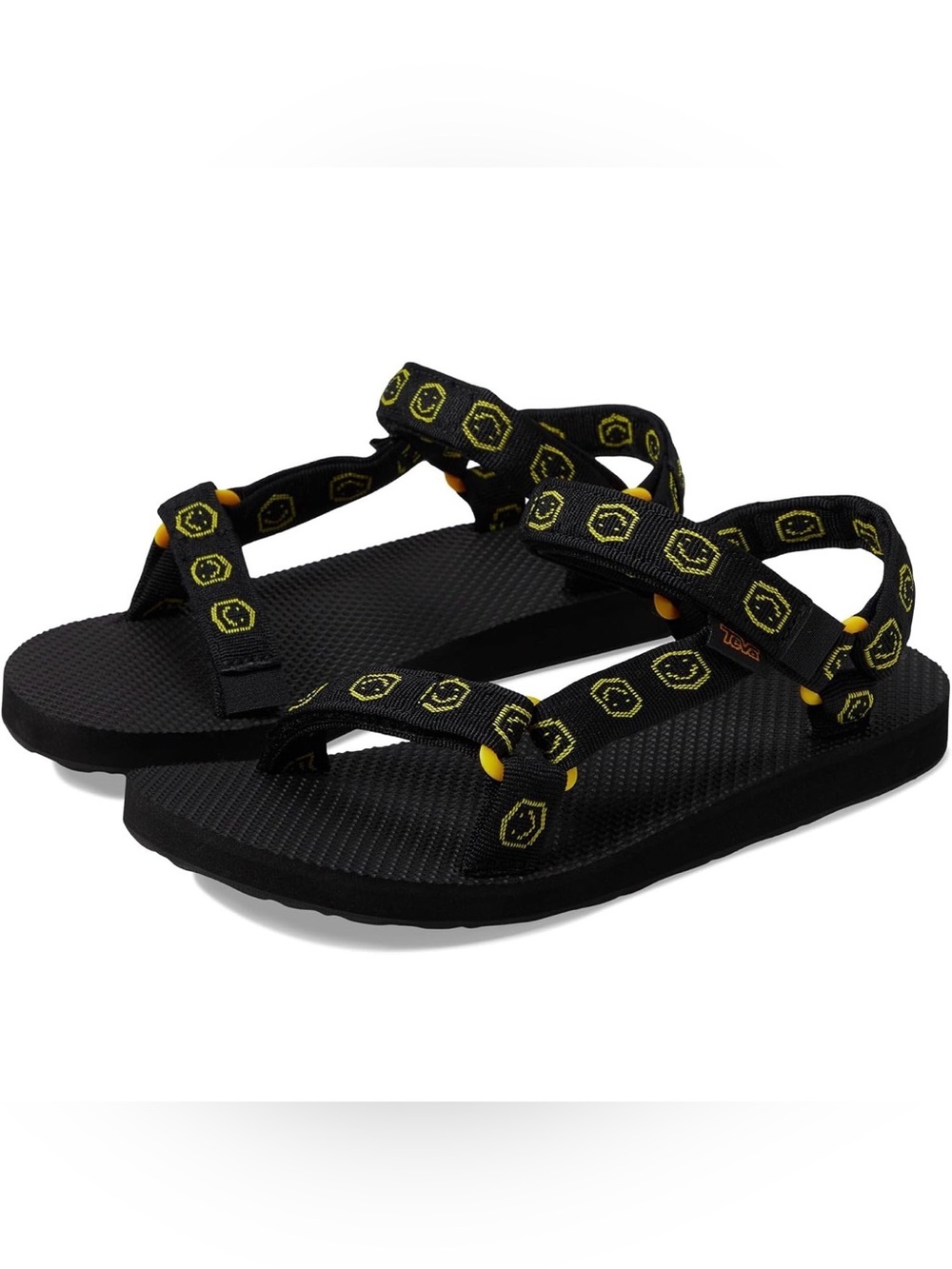 Teva Kids Sandals with Black/Yellow Smiley Face Print - Big Kid size 2